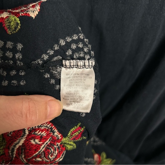 Johnny Was Black Embroidered Rose Cotton Dress SZL - Picture 5 of 5